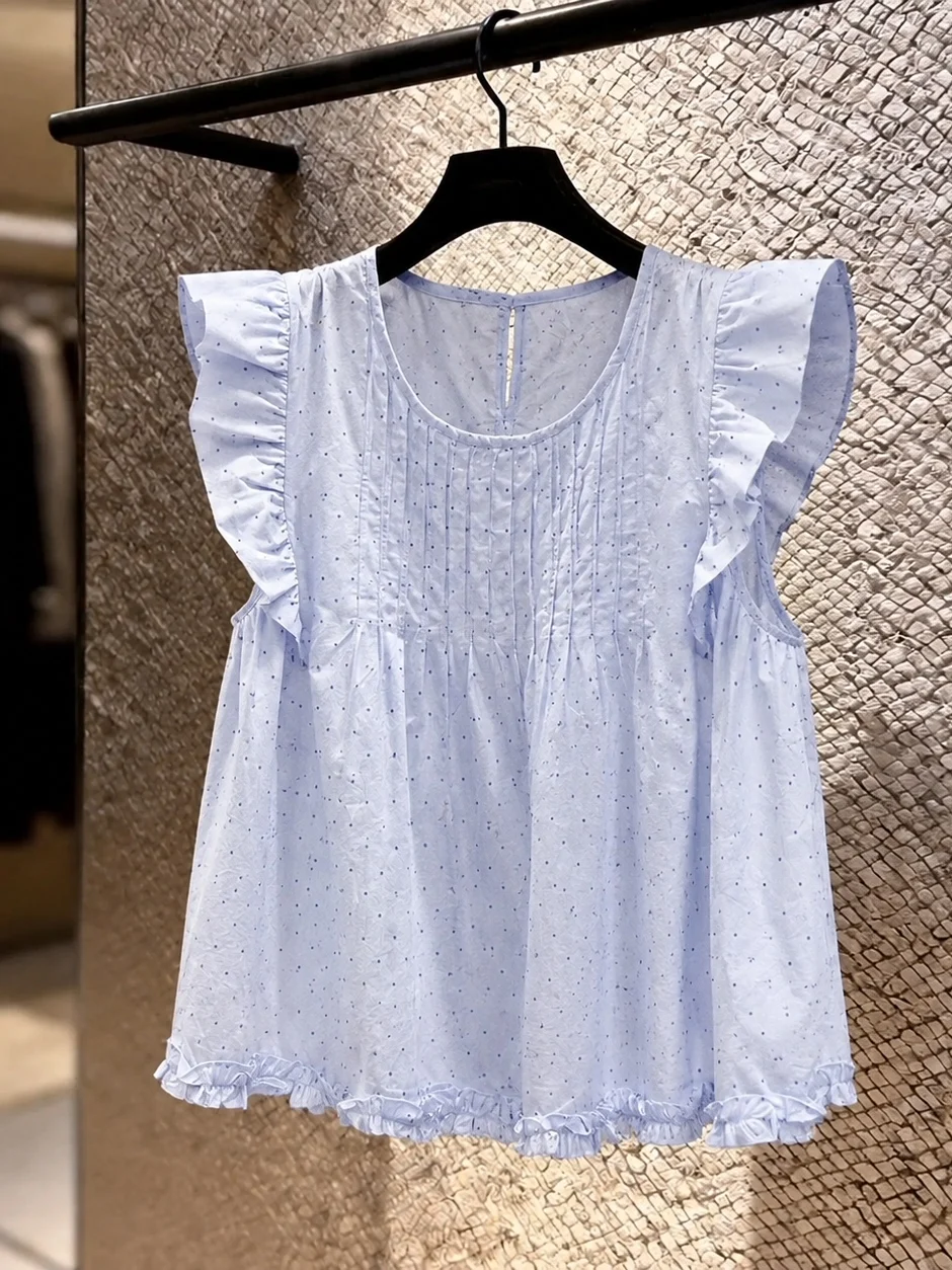 Fashionable Sweet Polka Dot Shirt Women's Short Sleeve Fly Sleeve Summer New Style Korean Version Straight Cut Silk Top
Fashionable Sweet Polka Dot Shirt Women's Short Sleeve Fly Sleeve Summer New Style Korean Version Straight Cut Silk Top