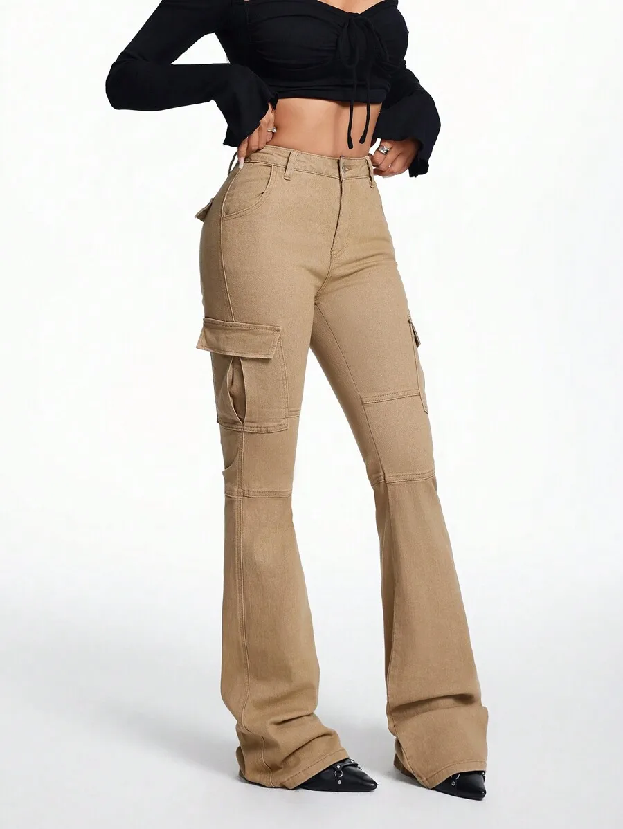 High Waist Stretchy Cargo Flare Jeans Khaki
High Waist Stretchy Cargo Flare Jeans Khaki
