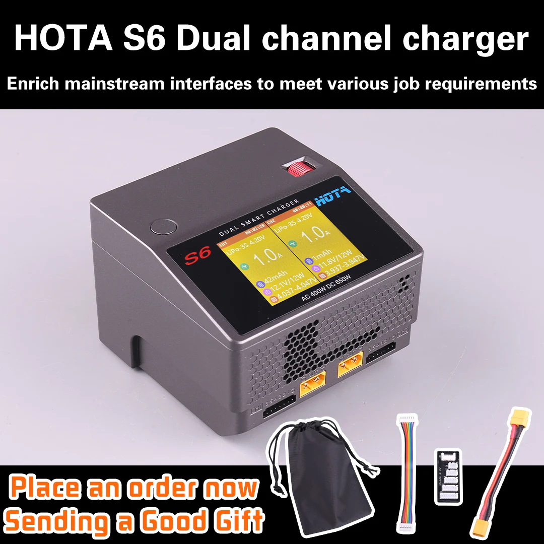HOTA S6 AC400W DC650W 15A умное маленькое двухканальное зарядное устройство для аккумулятора Lipo LiHV LiFe LiIon NiZn NiCd NiMH
HOTA S6 AC400W DC650W 15A умное маленькое двухканальное зарядное устройство для аккумулятора Lipo LiHV LiFe LiIon NiZn NiCd NiMH