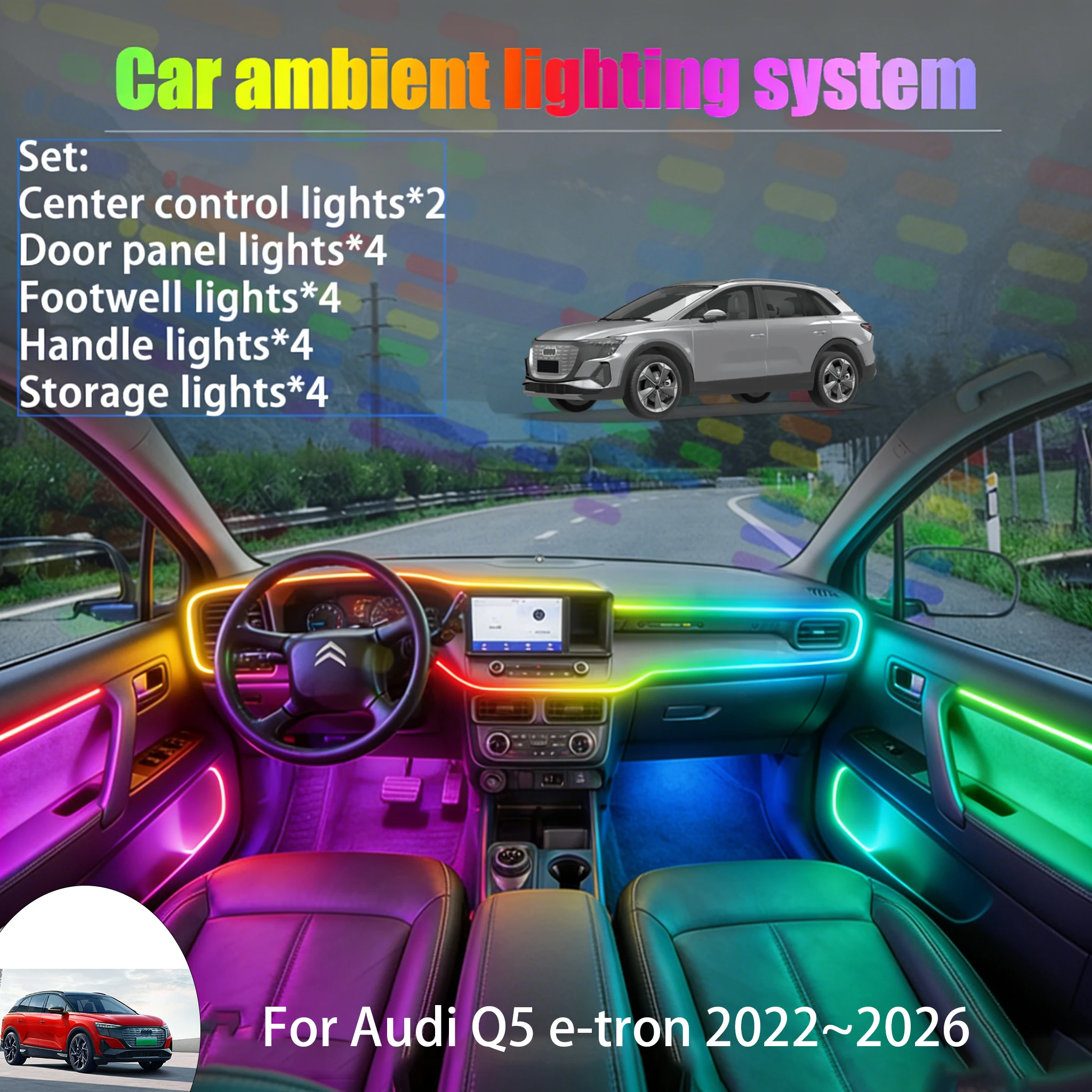 For Audi Q5 e-tron 2022~2026 2/18 in 1 Car ambient lighting Led trunk interior led lights USB RGB Ensemble Streamer Auto Parts
For Audi Q5 e-tron 2022~2026 2/18 in 1 Car ambient lighting Led trunk interior led lights USB RGB Ensemble Streamer Auto Parts