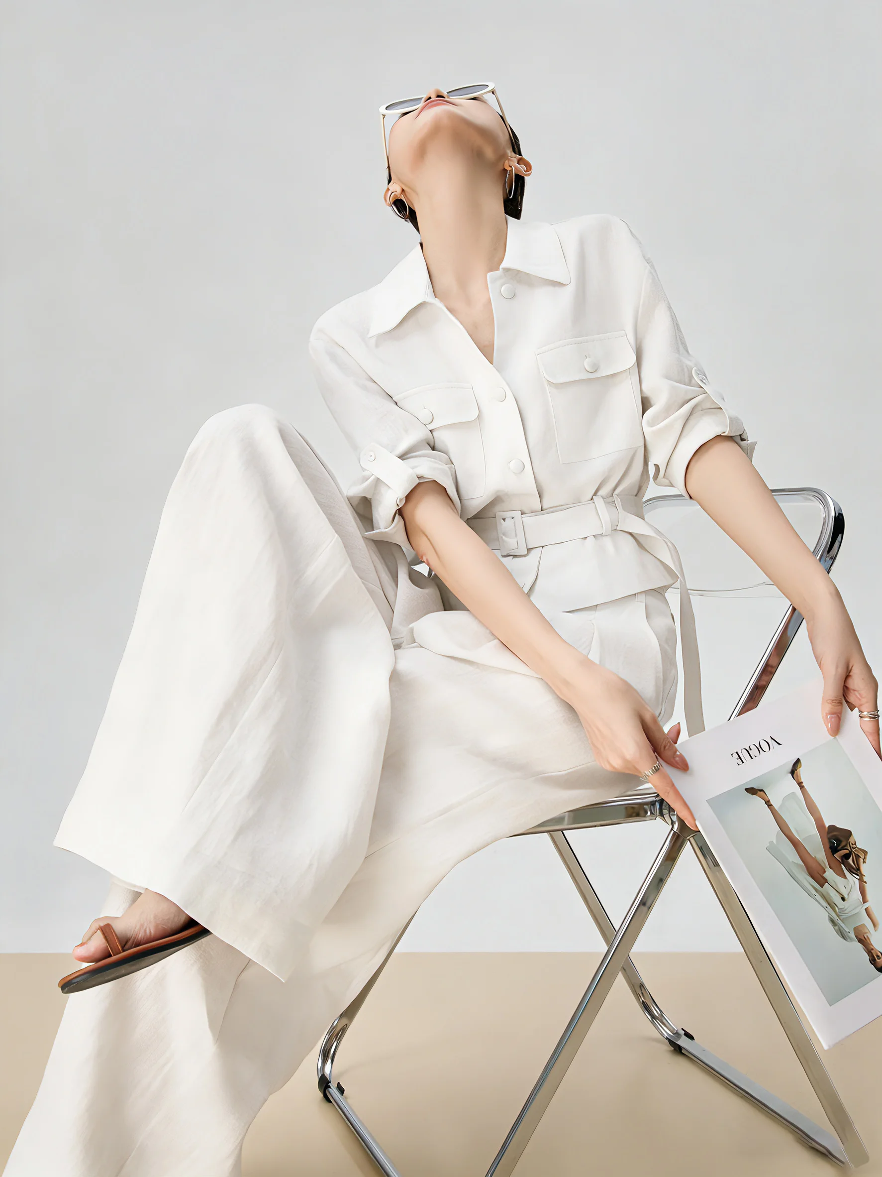 White Linen Workwear Shirt And Wide Leg Pants Set Women's Loose Feel Casual Fashion Two Piece Suit High Waist Spring Outfit
White Linen Workwear Shirt And Wide Leg Pants Set Women's Loose Feel Casual Fashion Two Piece Suit High Waist Spring Outfit