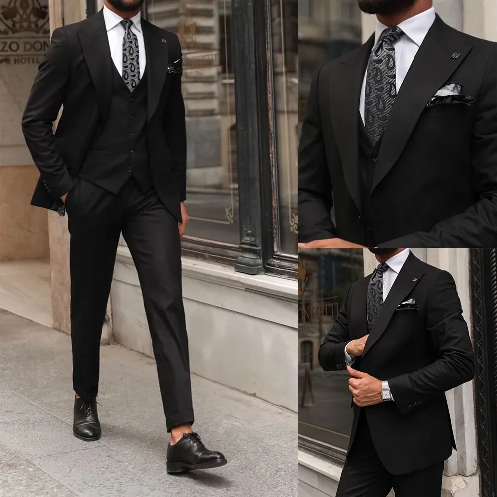 Three-Pieces Black Business Single Breasted Men Suits Slim Fit Groom Party Coat Tailored Work Wear
Three-Pieces Black Business Single Breasted Men Suits Slim Fit Groom Party Coat Tailored Work Wear