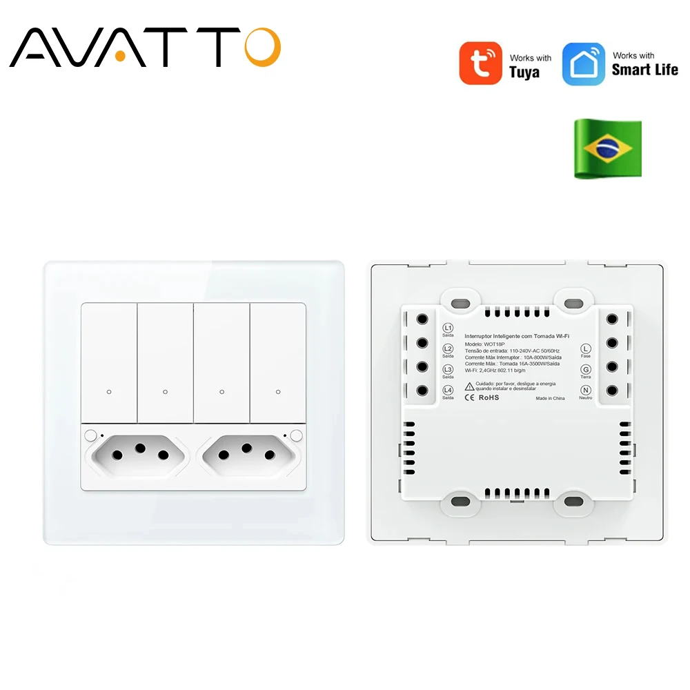 Выключатель света AVATTO 4x4 Wi-Fi и розетка Бразилии, поддержка регулировки подсветки, работа для Alexa Google Home.
Выключатель света AVATTO 4x4 Wi-Fi и розетка Бразилии, поддержка регулировки подсветки, работа для Alexa Google Home.