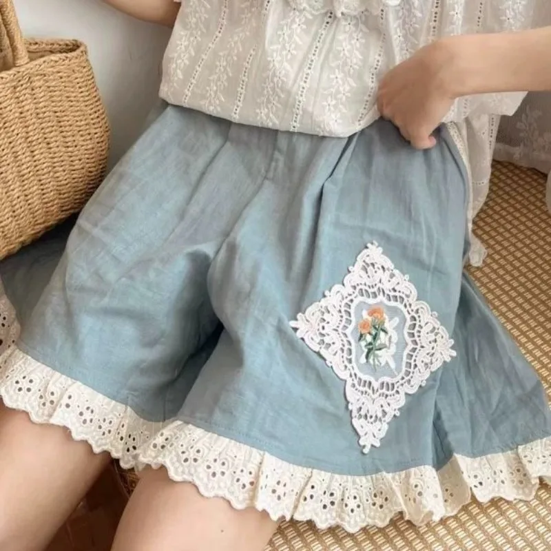 Mori Girl Style Retro Cute Lace Flower Embroidery Women Shorts Summer Elastic High Waist Loose Cotton Linen Girls Wide Leg Pants
Mori Girl Style Retro Cute Lace Flower Embroidery Women Shorts Summer Elastic High Waist Loose Cotton Linen Girls Wide Leg Pants