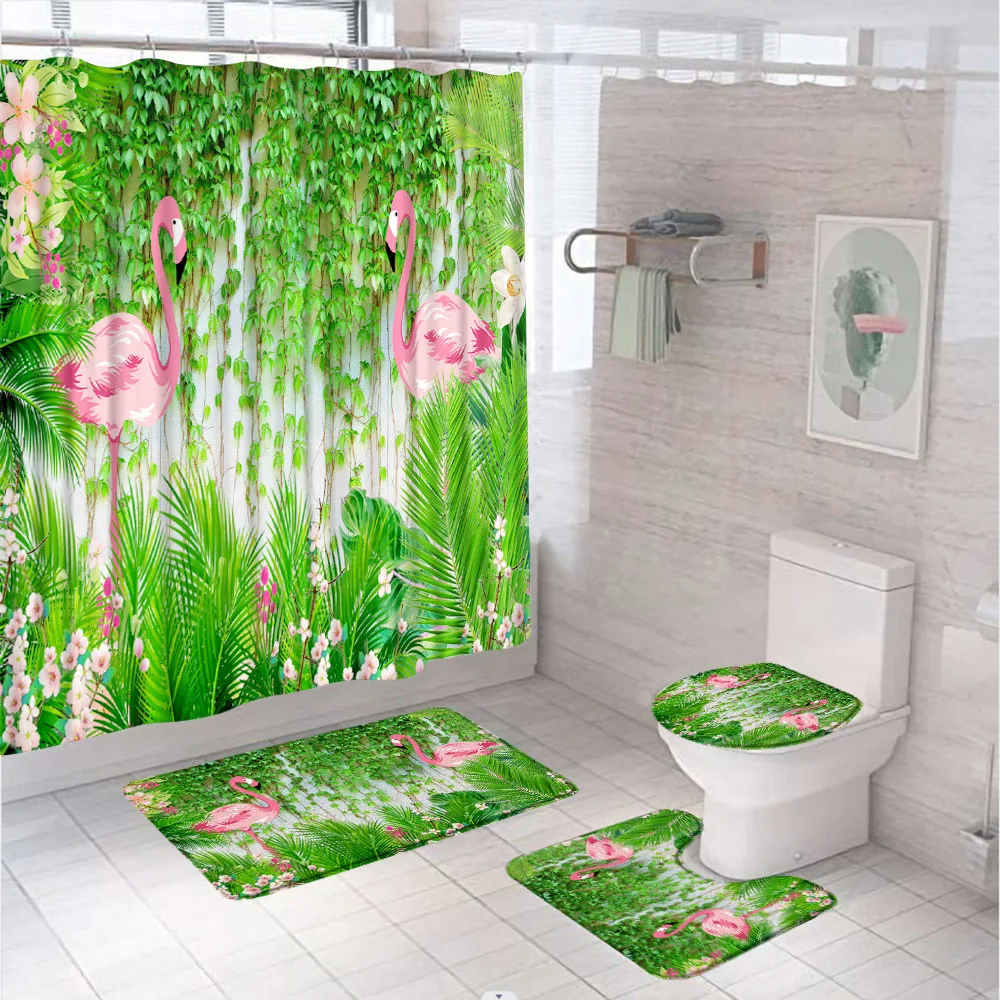 4Pcs Pink Flamingo Floral Bathroom Shower Curtain Set Summer Tropical Palm Leaves Vine Bath Mat U-Shaped Rug Carpet Toilet Cover
4Pcs Pink Flamingo Floral Bathroom Shower Curtain Set Summer Tropical Palm Leaves Vine Bath Mat U-Shaped Rug Carpet Toilet Cover