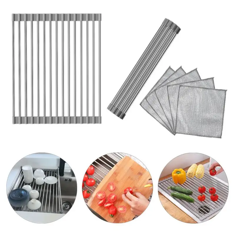 Foldable 304 Stainles Steel Sink Drying Rack &5Pcs Cleaning Cloths Expandable Dish Drainer for Kitchen,Dishes,Fruits,Vegetables
Foldable 304 Stainles Steel Sink Drying Rack &5Pcs Cleaning Cloths Expandable Dish Drainer for Kitchen,Dishes,Fruits,Vegetables