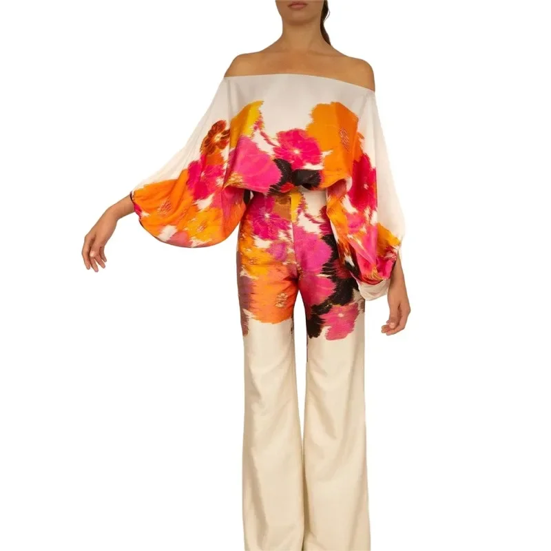 Europe and The United States Casual and Fashionable Satin Printing Loose One-word Collar Top and Trousers Set Women's Clothing
Europe and The United States Casual and Fashionable Satin Printing Loose One-word Collar Top and Trousers Set Women's Clothing