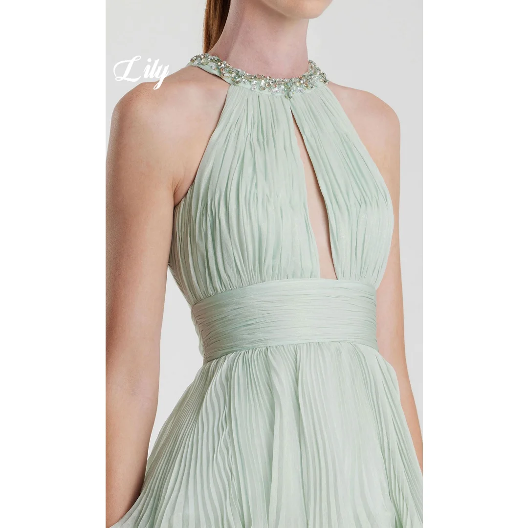 Lily Sage Green Halter Evening Dress Beaded Neck with Keyhole Cutout Tiered Pleated Chiffon Formal Prom Dress Colors Customized
Lily Sage Green Halter Evening Dress Beaded Neck with Keyhole Cutout Tiered Pleated Chiffon Formal Prom Dress Colors Customized