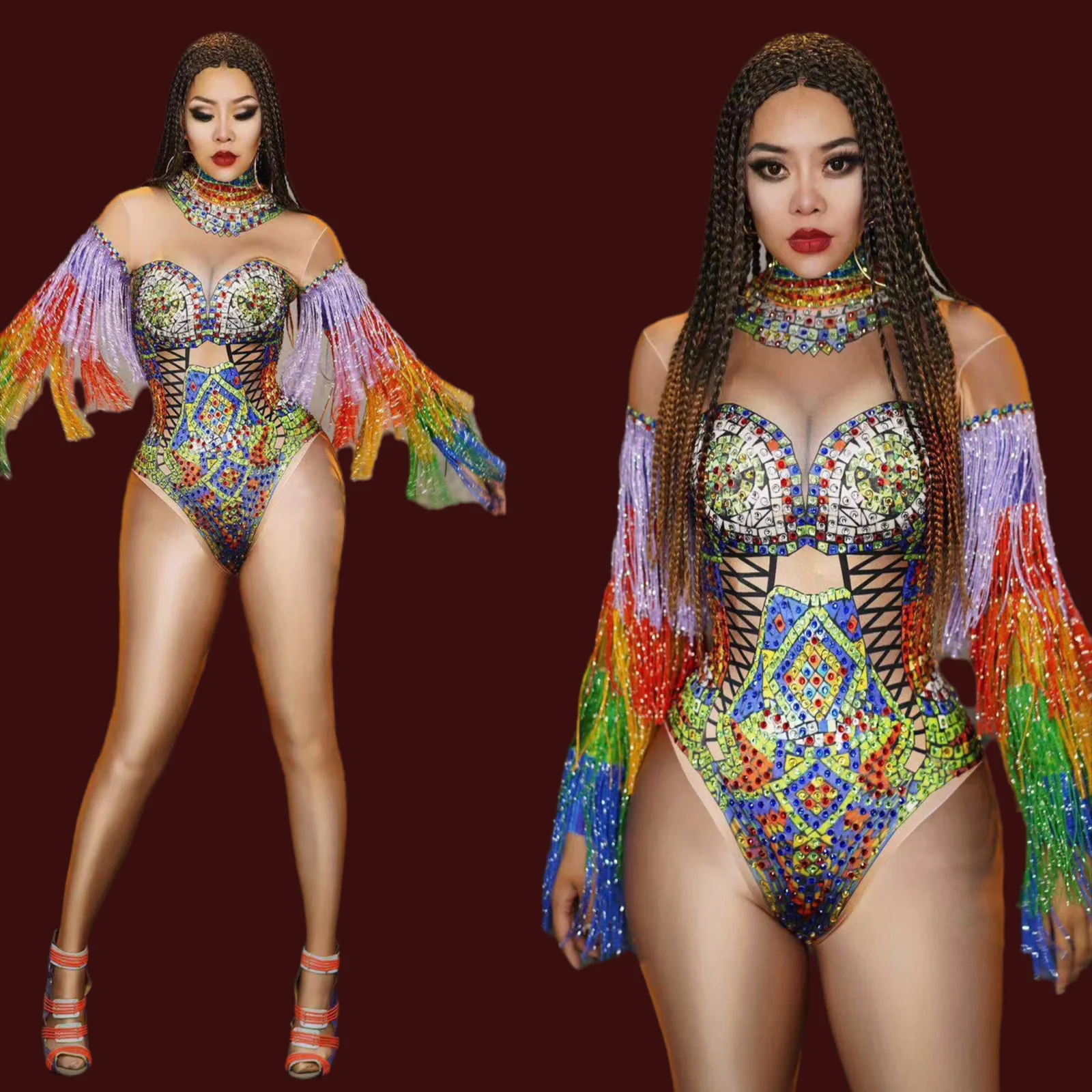 Sparkly Colorful Rhinestone Tassels Sleeves Jumpsuits Women Carnival Party Dance Costume Female Rompers Show One Piece Bodysuit
Sparkly Colorful Rhinestone Tassels Sleeves Jumpsuits Women Carnival Party Dance Costume Female Rompers Show One Piece Bodysuit