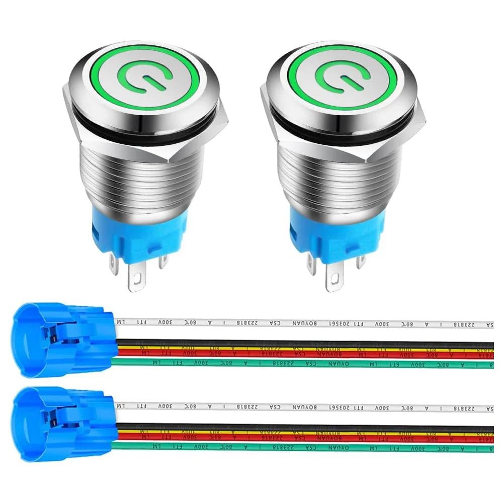 2pcs 16mm Stainless Steel Latching Push Button Switch 12V-24V/5A Power Symbol Waterproof Toggle Switch with Wire Socket Plug
2pcs 16mm Stainless Steel Latching Push Button Switch 12V-24V/5A Power Symbol Waterproof Toggle Switch with Wire Socket Plug