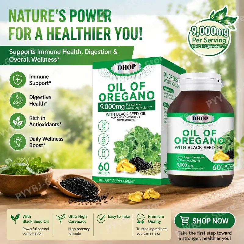 Oil of Oregano Softgels with Black Seed Oil for Immune Support, 300 Mg Oregano Oil and 100 Mg Black Seed Oil, 60 Softgels
Oil of Oregano Softgels with Black Seed Oil for Immune Support, 300 Mg Oregano Oil and 100 Mg Black Seed Oil, 60 Softgels