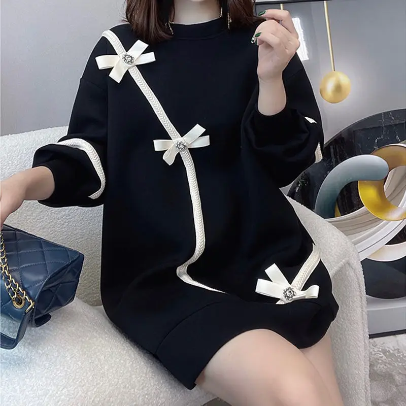 Bow Spliced Solid Color Long Sleeve Dress for Women Spring Autumn Loose Korean Thick Round Neck Mini Dresses Female Clothing
Bow Spliced Solid Color Long Sleeve Dress for Women Spring Autumn Loose Korean Thick Round Neck Mini Dresses Female Clothing
