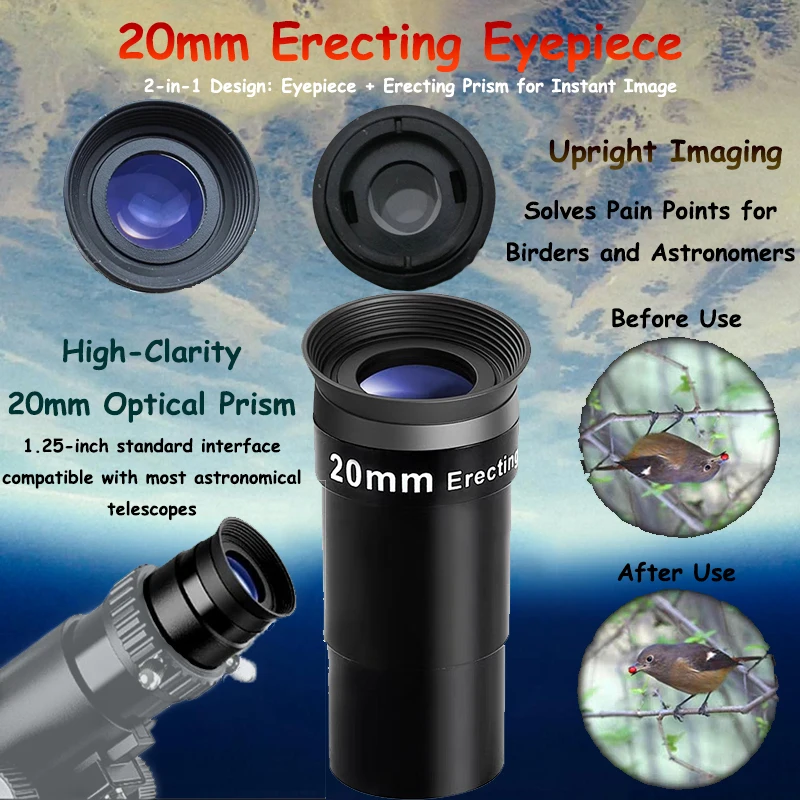 20 мм эрекционный окуляр 1,25 "/31,7 мм, металлический каркас, астрономические аксессуары для коррекции перевернутых видов, светоотражающий телескоп
20 мм эрекционный окуляр 1,25 "/31,7 мм, металлический каркас, астрономические аксессуары для коррекции перевернутых видов, светоотражающий телескоп