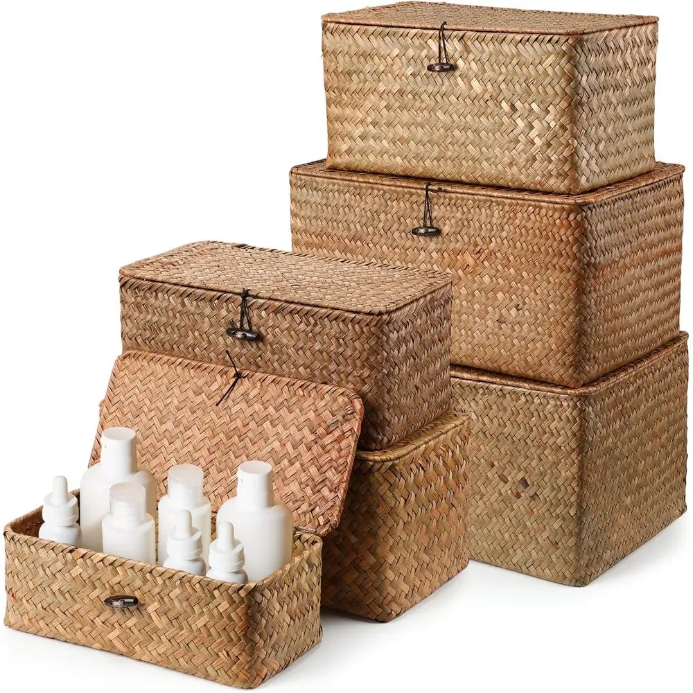 6-Piece Seagrass Wicker Storage Baskets with Lids, Classic Brown, for Home Decor and Organization
6-Piece Seagrass Wicker Storage Baskets with Lids, Classic Brown, for Home Decor and Organization