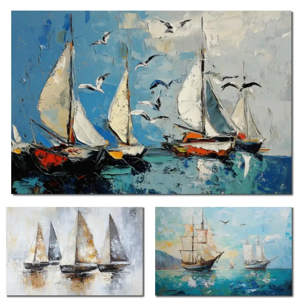 Hand-Painted Sailboat Seascape Oil Painting Abstract Textured Canvas Art for Contemporary Coastal Living Room Office Decor Large 
Hand-Painted Sailboat Seascape Oil Painting Abstract Textured Canvas Art for Contemporary Coastal Living Room Office Decor Large