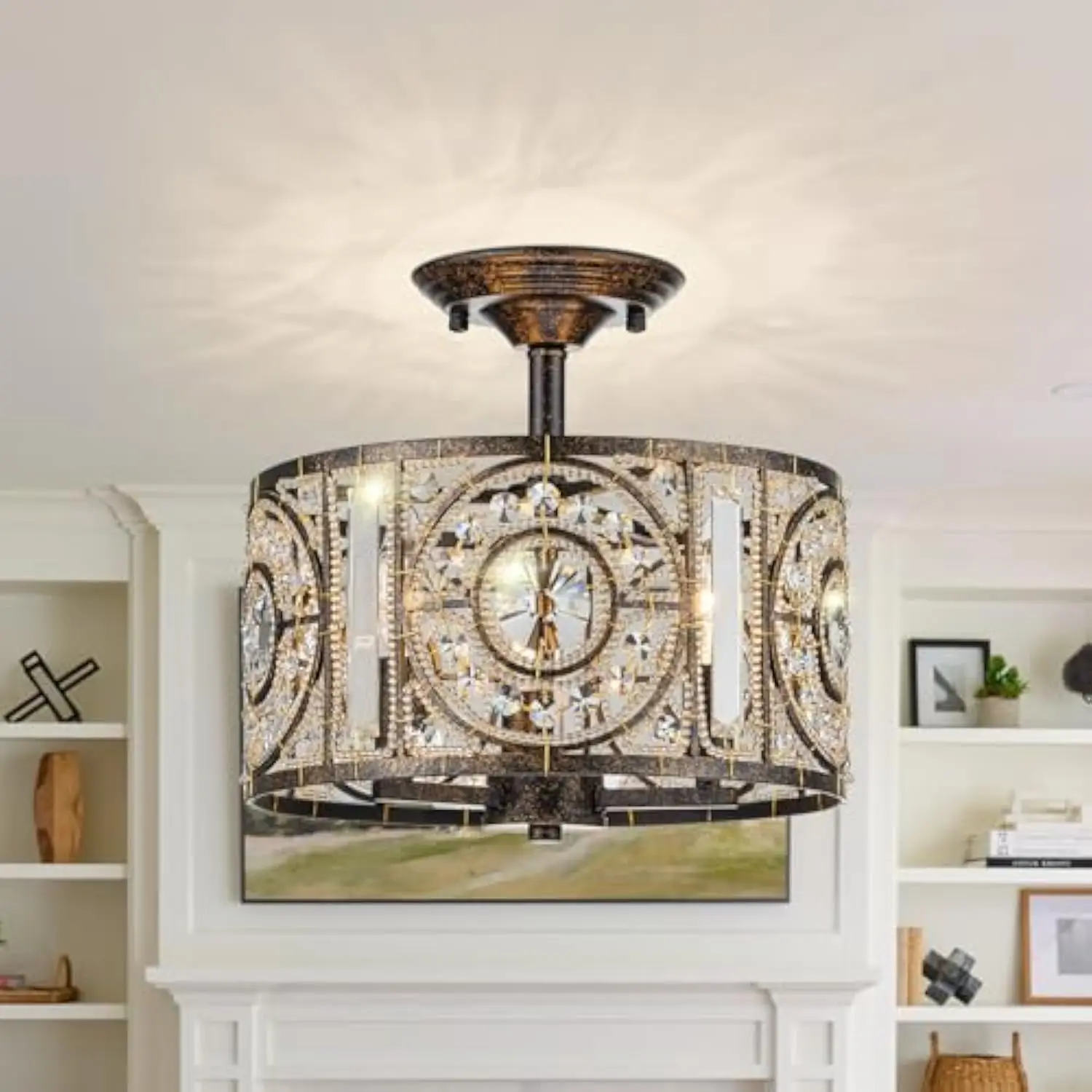 Vintage Crystal Drum Chandelier, 3-Lights Bronze Finish Retro Chandelier Lighting Fixtures, Semi Flush Mount Ceiling Light for
Vintage Crystal Drum Chandelier, 3-Lights Bronze Finish Retro Chandelier Lighting Fixtures, Semi Flush Mount Ceiling Light for