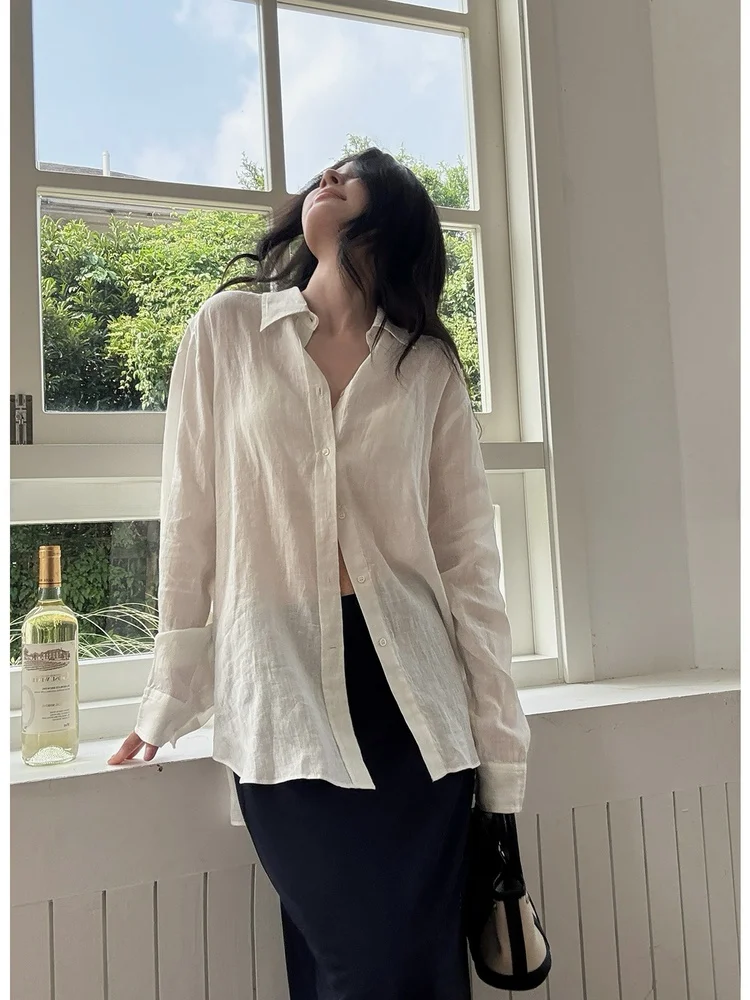 Женская свободная льняная рубашка с длинным рукавом и воротником, летняя, с защитой от солнца, легкая, дышащая, белая, из хлопка и льна
Женская свободная льняная рубашка с длинным рукавом и воротником, летняя, с защитой от солнца, легкая, дышащая, белая, из хлопка и льна