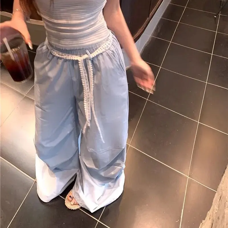 Fashion Folds High Waist Elastic Cargo Trousers Summer Wide Leg Female Clothing Solid Color Basic Casual Loose American Pants
Fashion Folds High Waist Elastic Cargo Trousers Summer Wide Leg Female Clothing Solid Color Basic Casual Loose American Pants
