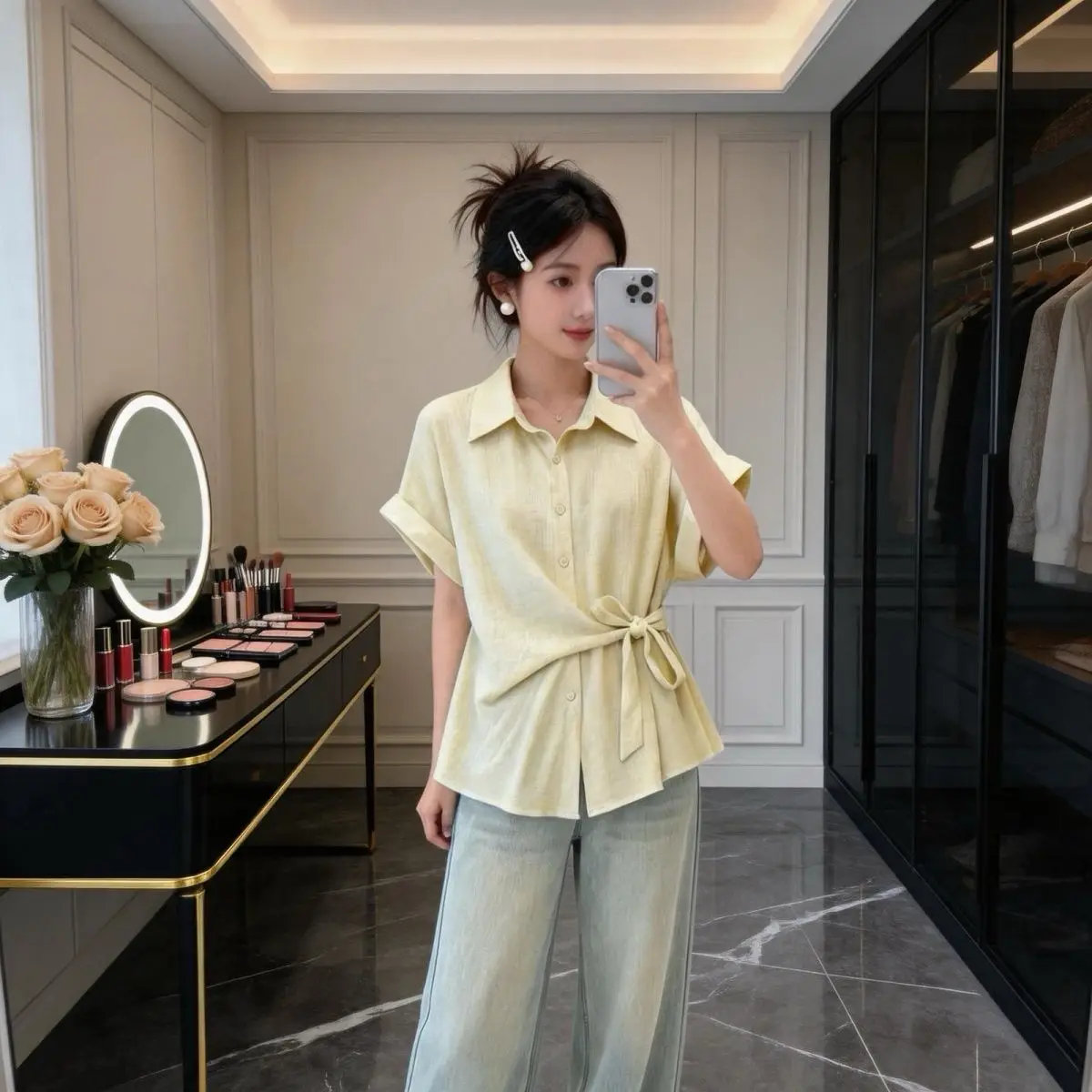 in Style Blue Women's Shirt Summer Korean Version Short Sleeve Slim Fit Collar Top for Small Stature Fashionable
in Style Blue Women's Shirt Summer Korean Version Short Sleeve Slim Fit Collar Top for Small Stature Fashionable