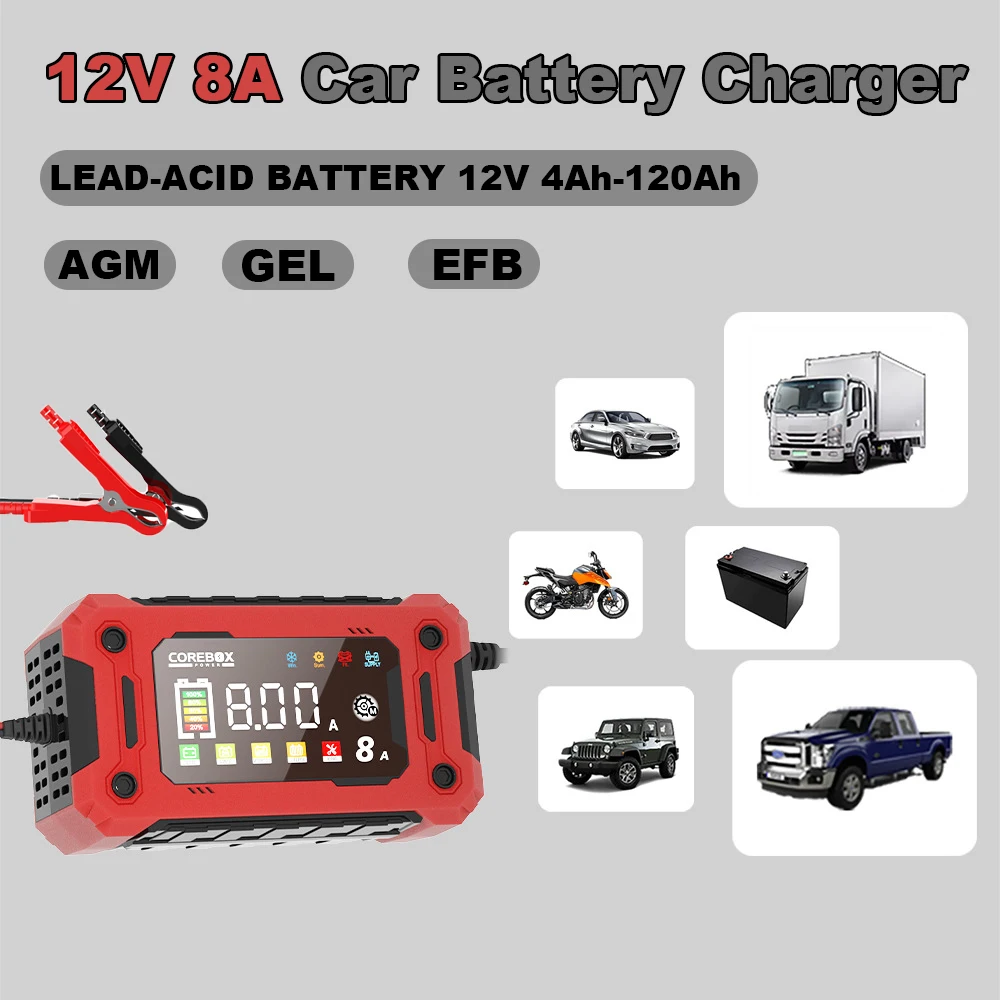 12V 8A Car Battery Charger Digital Display with Pulse Repair & Overheat Protection For LiFePO4 Lead Acid Gel Batteries
12V 8A Car Battery Charger Digital Display with Pulse Repair & Overheat Protection For LiFePO4 Lead Acid Gel Batteries