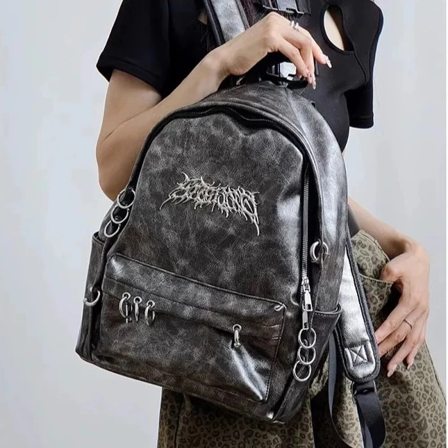 2026 Y2K Gothic Punk Backpack for Women, Vintage PU Daypack with Metal Ring Hardware, Girl Large Capacity School Travel Backpack
2026 Y2K Gothic Punk Backpack for Women, Vintage PU Daypack with Metal Ring Hardware, Girl Large Capacity School Travel Backpack
