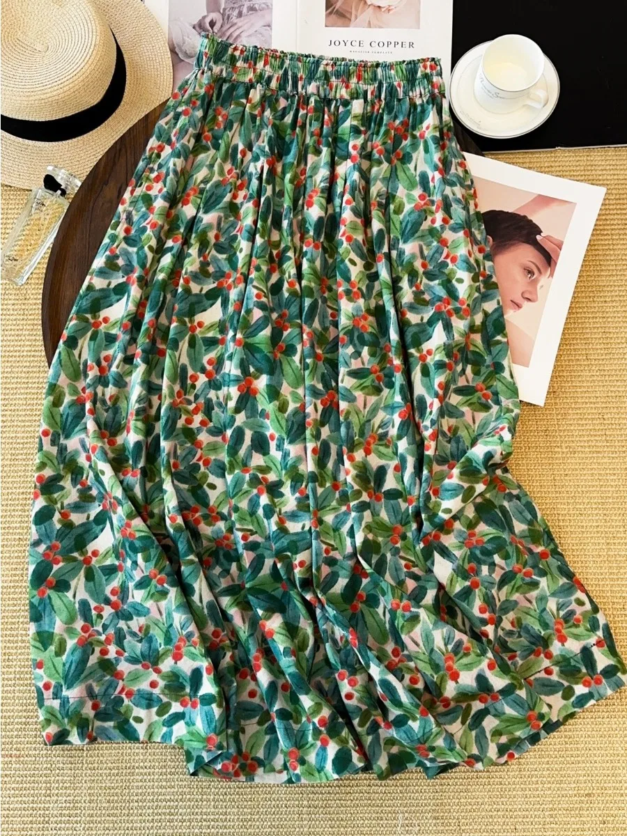 Retro Green Floral High Waist Cotton Linen Midi Skirt Women Summer Drapey Slimming Pleated A-Line Umbrella Skirt
Retro Green Floral High Waist Cotton Linen Midi Skirt Women Summer Drapey Slimming Pleated A-Line Umbrella Skirt