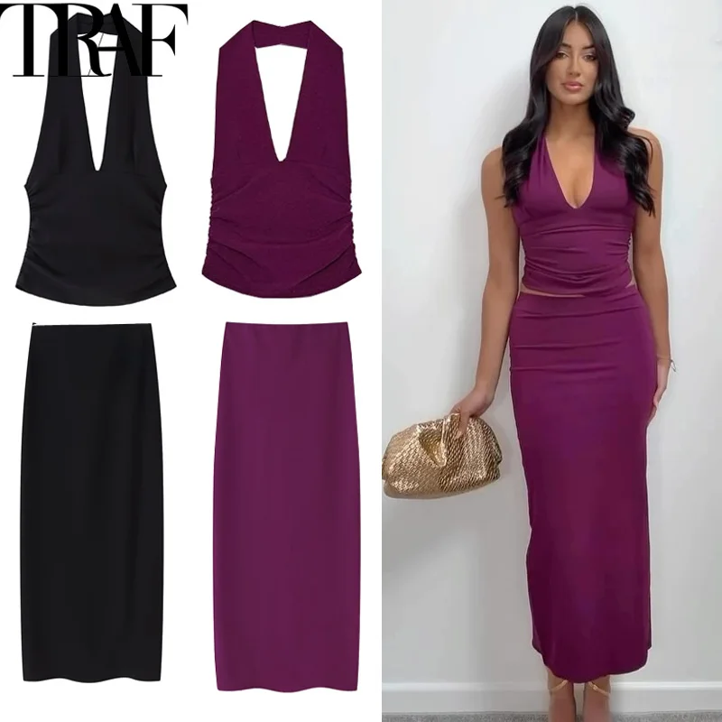 TRAF Skirt 2 Piece Set Halter Crop Top Women Long Skirt Outfit Ruched Tight Pencil Skirt And Top Two Piece Set Summer Set 088
TRAF Skirt 2 Piece Set Halter Crop Top Women Long Skirt Outfit Ruched Tight Pencil Skirt And Top Two Piece Set Summer Set 088