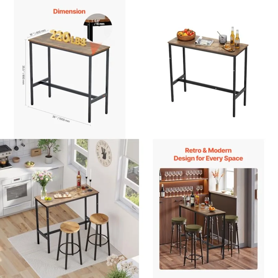 Bar Table, Sturdy Metal Frame High Top Pub Table, Narrow Long Kitchen Dg, Cocktail Counter Bar Height Desk, Easy to Assemble, 3
Bar Table, Sturdy Metal Frame High Top Pub Table, Narrow Long Kitchen Dg, Cocktail Counter Bar Height Desk, Easy to Assemble, 3