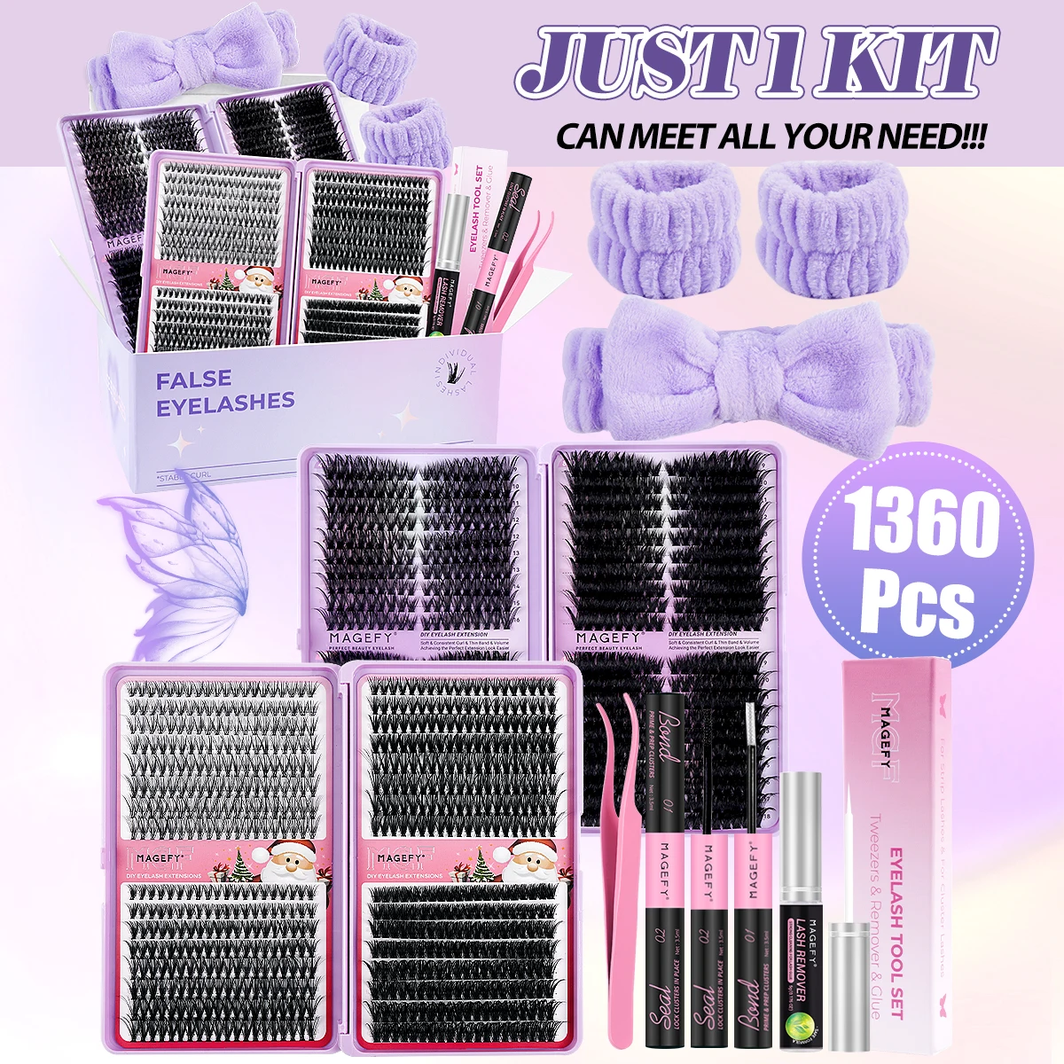 MAGEFY False Eyelash Set 1360Cluster Lashes Wrist Wash Bands Bow Knot Hair Bands Lash Remover Eyelash Glue Tweezers Gift
MAGEFY False Eyelash Set 1360Cluster Lashes Wrist Wash Bands Bow Knot Hair Bands Lash Remover Eyelash Glue Tweezers Gift