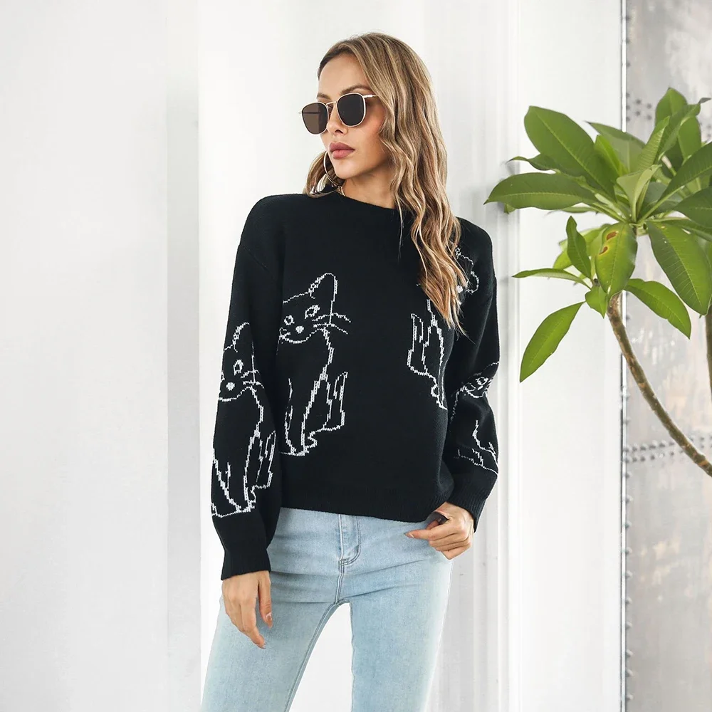FDEY Women's Cat Print Sweater Pullover Round Neck Drop Shoulder Sweater Cartoon Printed Long Sleeve Top Casual
FDEY Women's Cat Print Sweater Pullover Round Neck Drop Shoulder Sweater Cartoon Printed Long Sleeve Top Casual