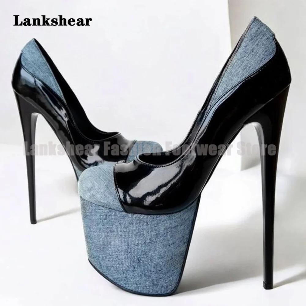 Two-Tone Denim and Patent Leather Extreme Platform Pumps Party Dress Shoes Handmade Ladies Shoes Trendy New In Women's Shoes
Two-Tone Denim and Patent Leather Extreme Platform Pumps Party Dress Shoes Handmade Ladies Shoes Trendy New In Women's Shoes