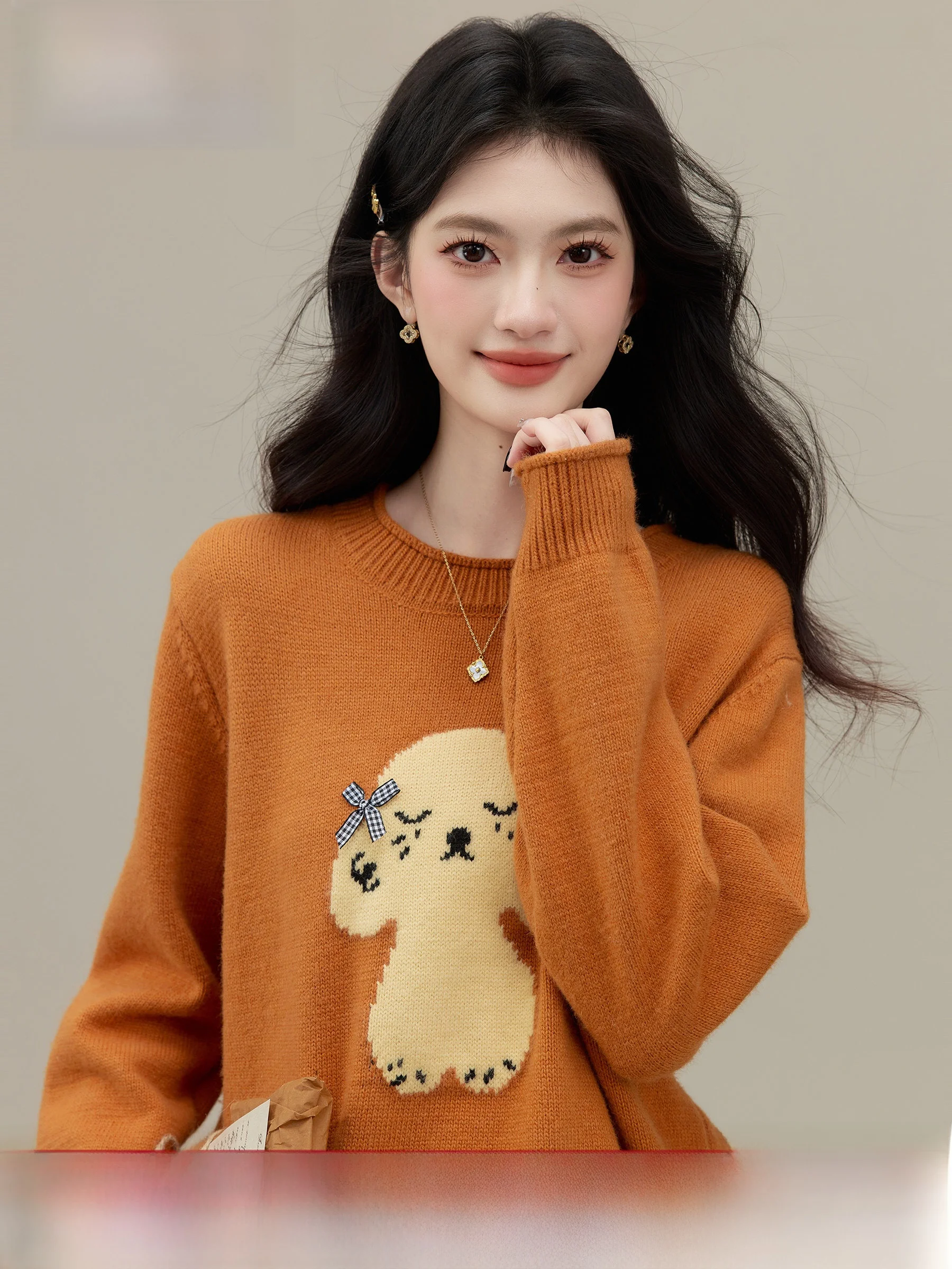 Вязаный свитер с узором в виде маленьких собачек для женщин, осенне-зимний, теплый, утолщенный, с длинными рукавами, круглым вырезом, пальто-кардиган
Вязаный свитер с узором в виде маленьких собачек для женщин, осенне-зимний, теплый, утолщенный, с длинными рукавами, круглым вырезом, пальто-кардиган