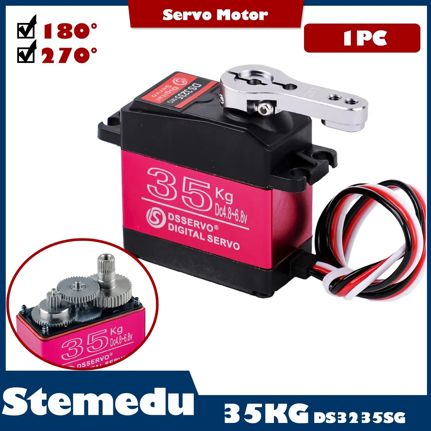 35KG RC Digital Servo DS3235 Waterproof Servo Motor Compatible with 1/8, 1/10 RC Car, Full Metal Gear Steering with 25T Horn
35KG RC Digital Servo DS3235 Waterproof Servo Motor Compatible with 1/8, 1/10 RC Car, Full Metal Gear Steering with 25T Horn