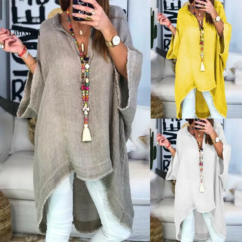 Cotton Linen Blouse Solid Color Irregular Length Woman Tops Oversized Loose V Neck Casual Long Ladies Blouses Harajuku Clothing
Cotton Linen Blouse Solid Color Irregular Length Woman Tops Oversized Loose V Neck Casual Long Ladies Blouses Harajuku Clothing