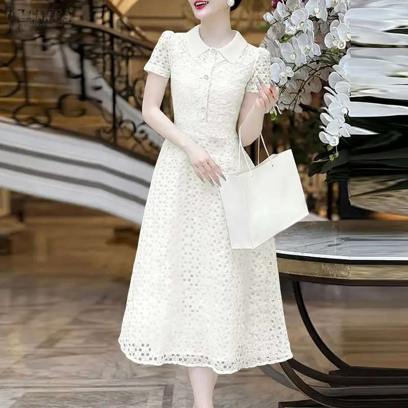 ZANZEA Elegant Chic Women's Openwork Lace Dress Short Sleeve Patchwork Office Midi Dress Summer 2026 Turn-Down Collar Robe Femme
ZANZEA Elegant Chic Women's Openwork Lace Dress Short Sleeve Patchwork Office Midi Dress Summer 2026 Turn-Down Collar Robe Femme