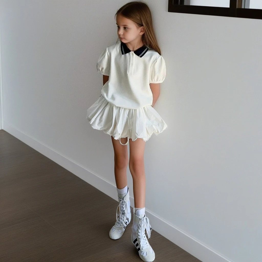 2025 New Girls Summer Dress Trendy Polo Collar A-Line Dress White Cute Lantern Sleeves Preppy School Style Outfit for Big Kids
2025 New Girls Summer Dress Trendy Polo Collar A-Line Dress White Cute Lantern Sleeves Preppy School Style Outfit for Big Kids