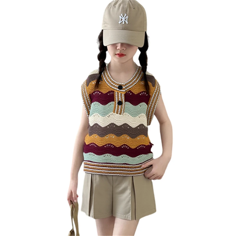 Girls Wave Pattern Summer Sweater + Skirt Clothing Set Kids Child High Quality Streetwear Knitted Top and Bottom Clothes Set
Girls Wave Pattern Summer Sweater + Skirt Clothing Set Kids Child High Quality Streetwear Knitted Top and Bottom Clothes Set