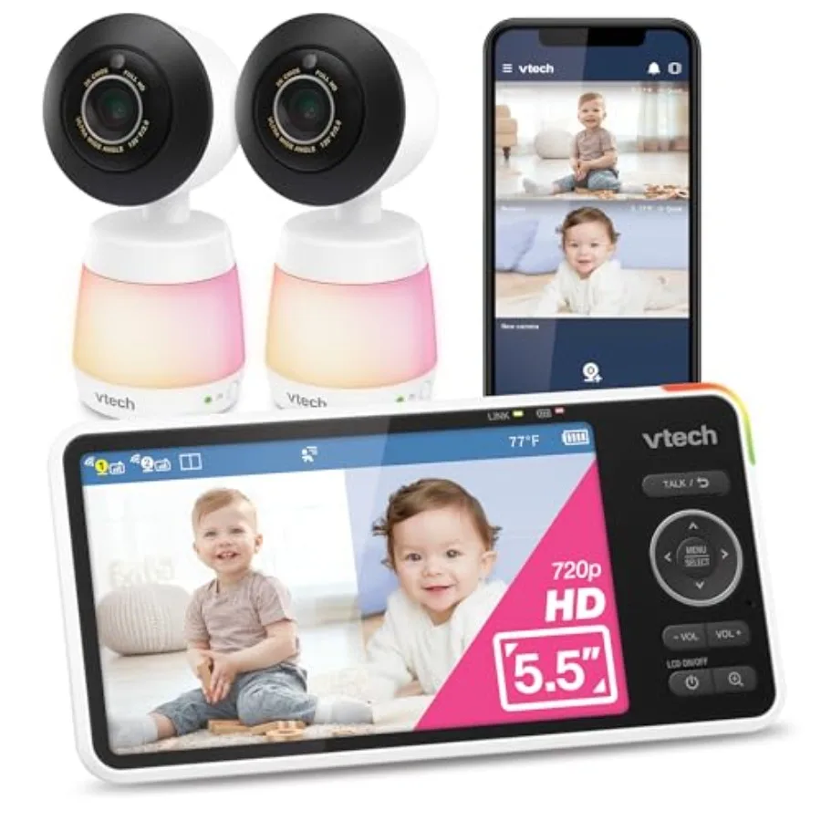 VTech Smart WiFi Baby Monitor with 2 Cameras for home or remote use, 2K split screen on 5.5 HD display, 24X zoom, night light,
VTech Smart WiFi Baby Monitor with 2 Cameras for home or remote use, 2K split screen on 5.5 HD display, 24X zoom, night light,