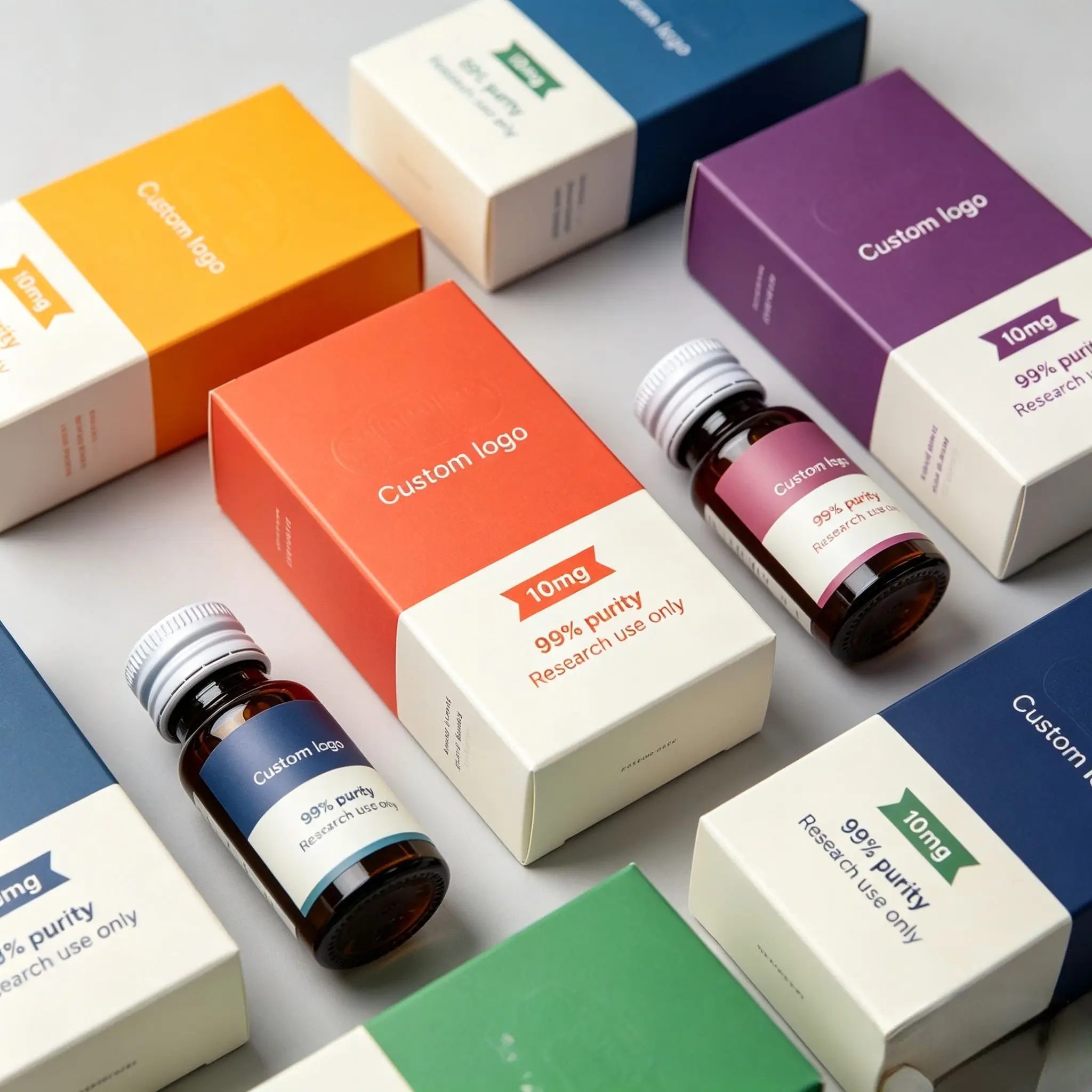 Custom Produced Peptide Powder Bottle Labels & Custom Packaging Boxes for 3ml-10ml Health Beauty Vials
Custom Produced Peptide Powder Bottle Labels & Custom Packaging Boxes for 3ml-10ml Health Beauty Vials