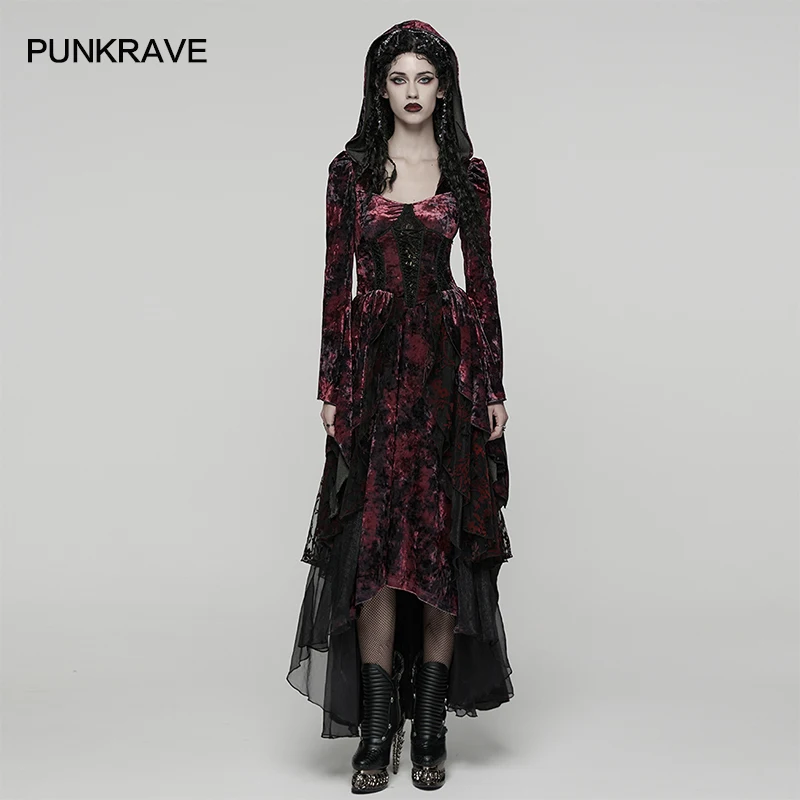 PUNK RAVE Women's Gothic Hooded Layered Tie-dyed Velvet & Flocking Mesh Dress Beauty Party Vintage Long Dresses Two Colors
PUNK RAVE Women's Gothic Hooded Layered Tie-dyed Velvet & Flocking Mesh Dress Beauty Party Vintage Long Dresses Two Colors