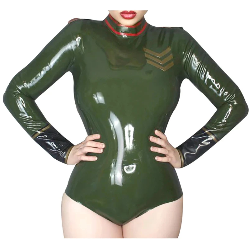 Latex Catsuit Bodysuit Swim Suit Long Sleeves Army Green with Red with Back Zip Rubber Cosplay Costume for Women
Latex Catsuit Bodysuit Swim Suit Long Sleeves Army Green with Red with Back Zip Rubber Cosplay Costume for Women