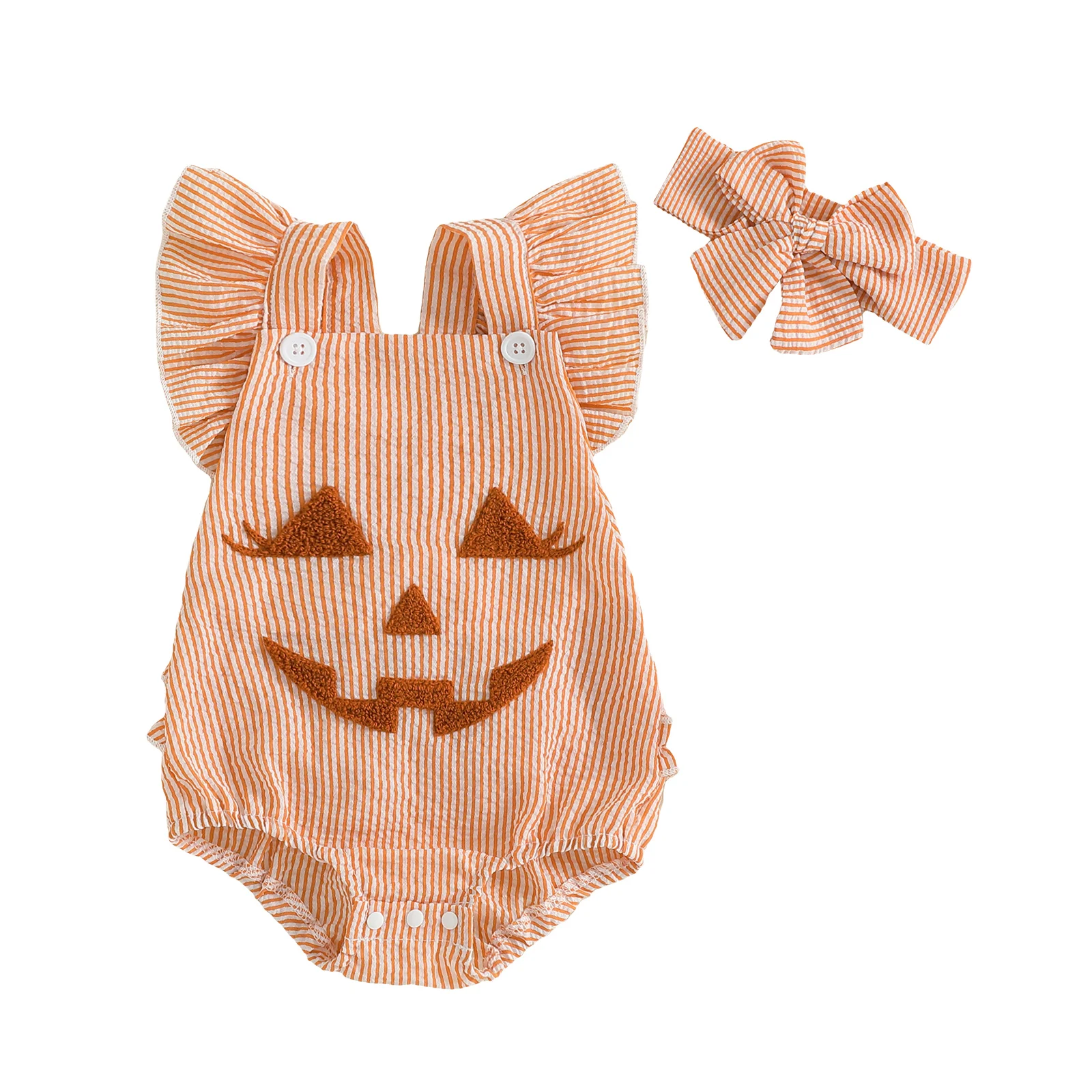 Baby Girls Rompers Halloween Clothes Pumpkin Smile Face Embroidery Stripe Fly Sleeve Bodysuits Jumpsuits with Headband
Baby Girls Rompers Halloween Clothes Pumpkin Smile Face Embroidery Stripe Fly Sleeve Bodysuits Jumpsuits with Headband
