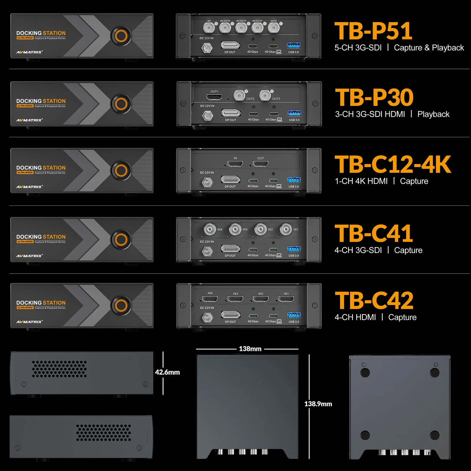 Avmatrix TB-BOX Metal Docking Station Dual Ultra-Speed 40Gb/s Thunderbolt 3 Capture Playback Series Support YUY2 RGB Other
Avmatrix TB-BOX Metal Docking Station Dual Ultra-Speed 40Gb/s Thunderbolt 3 Capture Playback Series Support YUY2 RGB Other