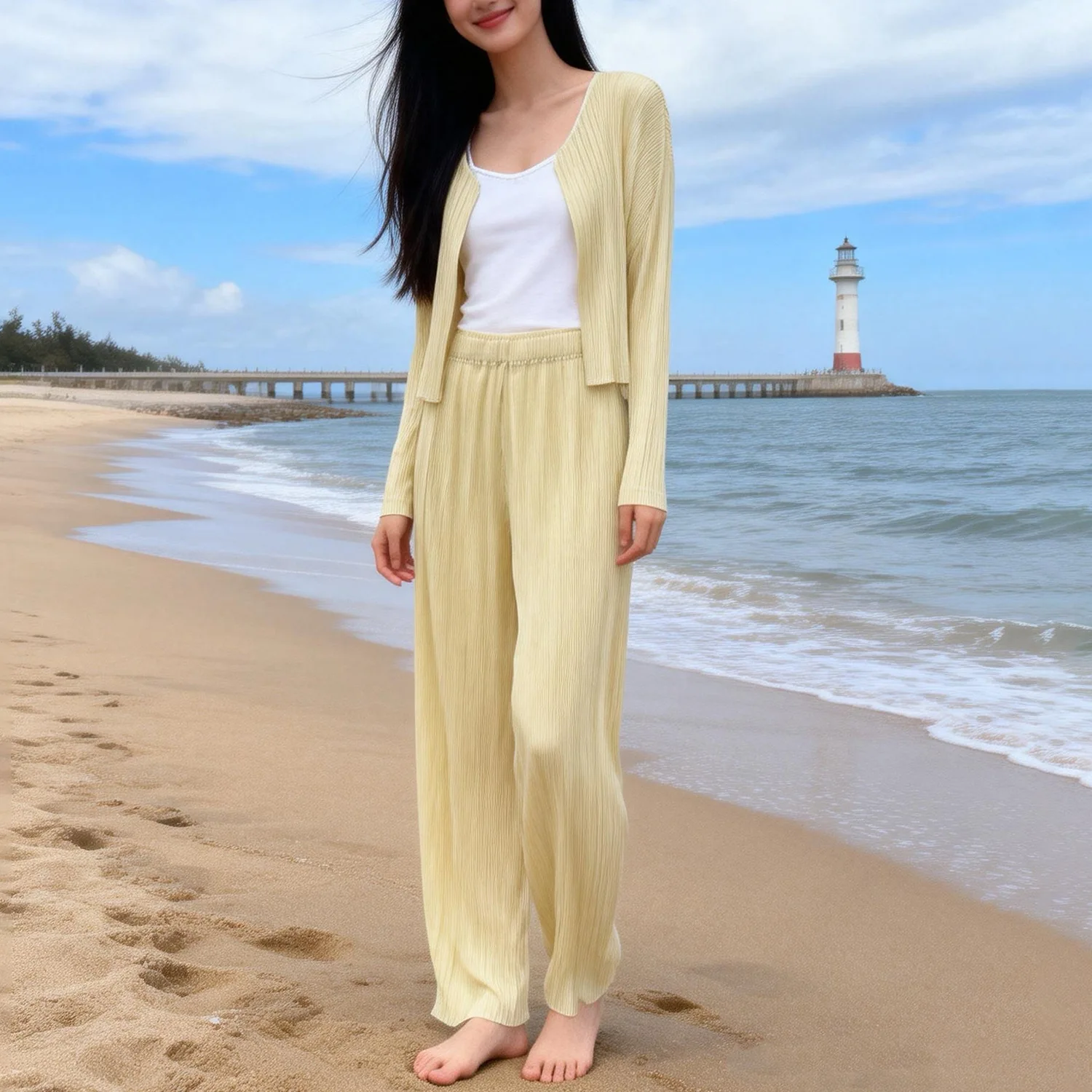 Miyake Folds 2026 Spring and Summer Japanese Fashion Suit Cardigan Jacket Draped Straight Pants Versatile Two-piece Set Pleat
Miyake Folds 2026 Spring and Summer Japanese Fashion Suit Cardigan Jacket Draped Straight Pants Versatile Two-piece Set Pleat