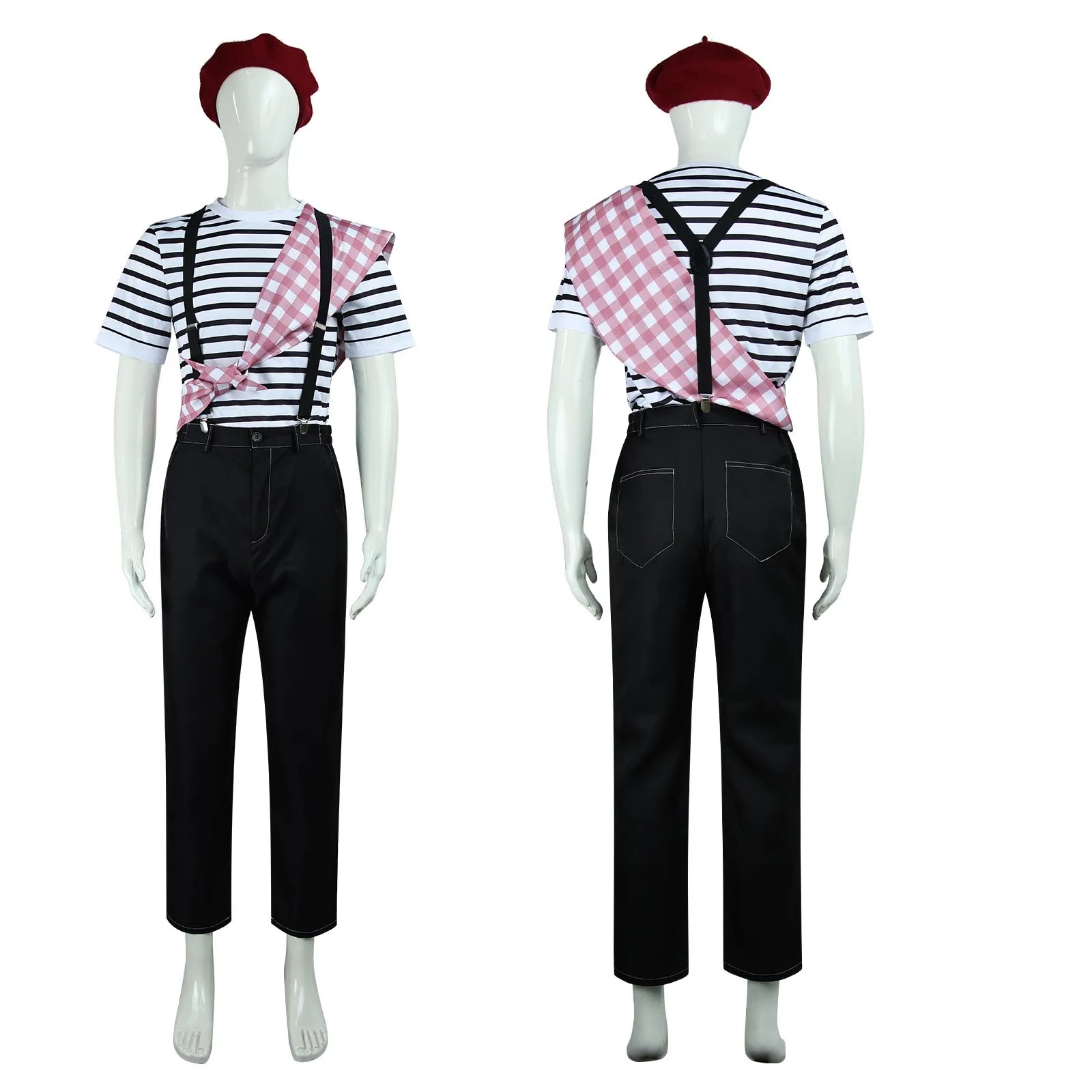 Gustave Cosplay Costume Game Men'S Vintage Striped T-Shirt With Pants Suspenders Beret Set For Halloween Carnival Party
Gustave Cosplay Costume Game Men'S Vintage Striped T-Shirt With Pants Suspenders Beret Set For Halloween Carnival Party