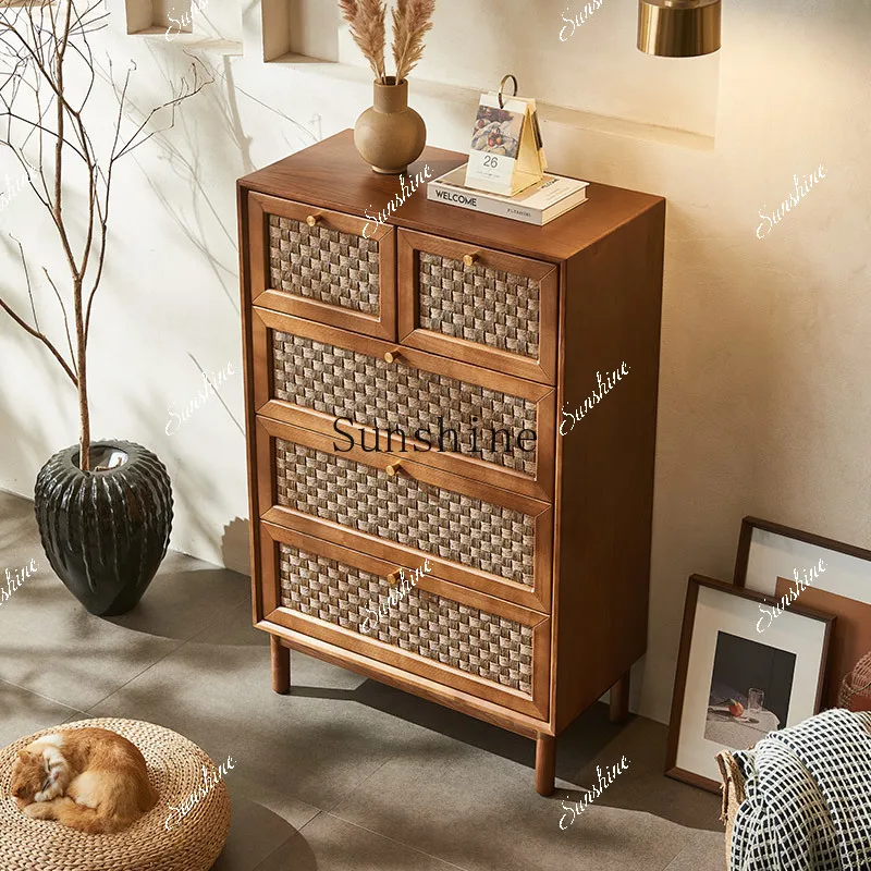 Solid wood rattan four buckets simple modern medieval art dining side drawer storage cabinet FT
Solid wood rattan four buckets simple modern medieval art dining side drawer storage cabinet FT