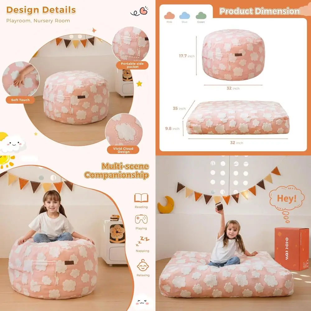 Convertible Bean Bag Chair: Kids' Cloud-Design Floor Bed, High-Density Foam Filling, Pink
Convertible Bean Bag Chair: Kids' Cloud-Design Floor Bed, High-Density Foam Filling, Pink