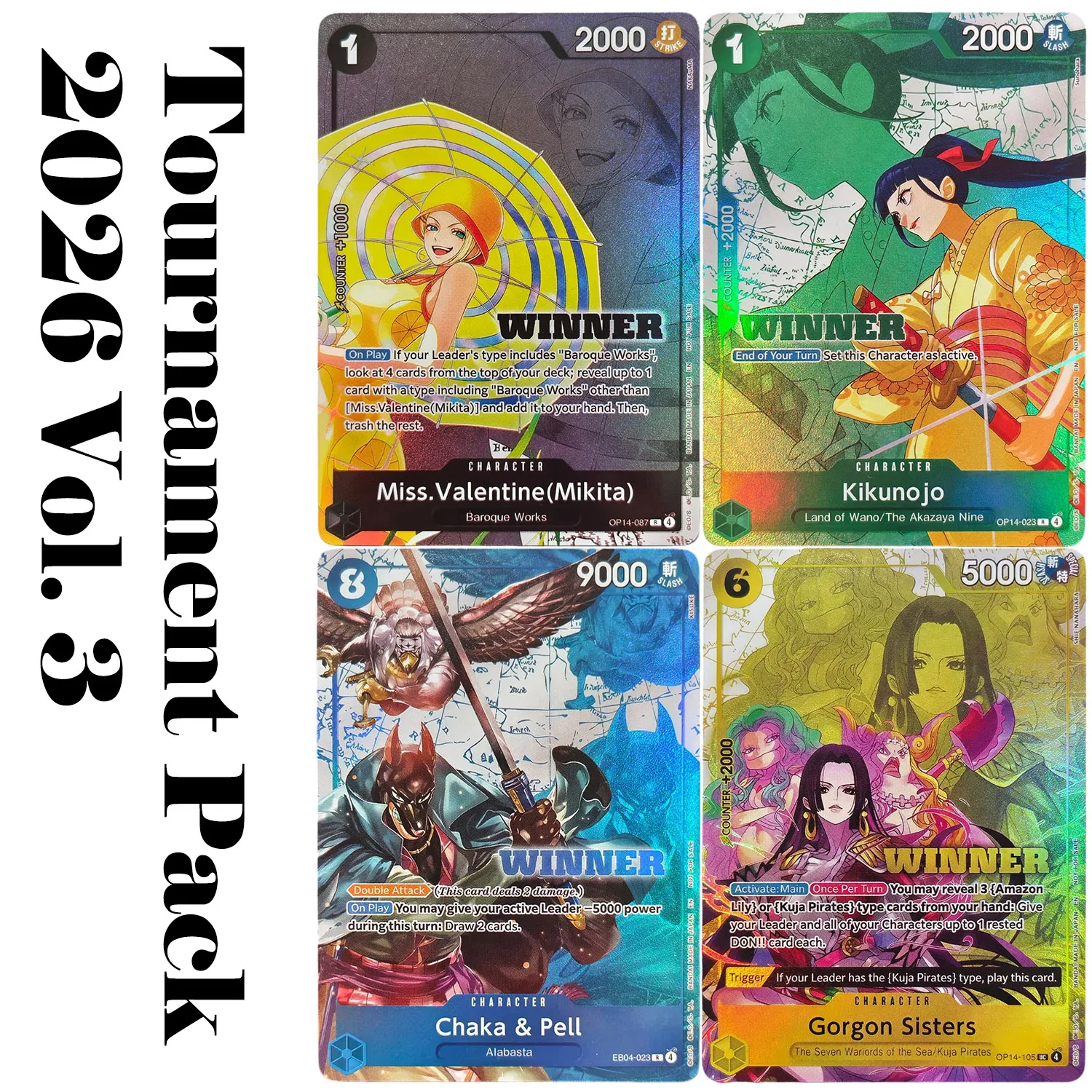 2026 Homemade Proxy One Piece English Chaka Pell Kikunojo Valentine Mikita Gorgon Sisters Tournament Winner Game Card Toy
2026 Homemade Proxy One Piece English Chaka Pell Kikunojo Valentine Mikita Gorgon Sisters Tournament Winner Game Card Toy