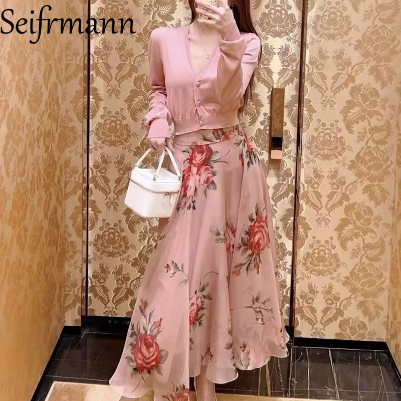 Seifrmann 2026 Summer Women's New Fashion frenulum Collar Long Sleeve Silk Printed Top+Long Half Skirt Two Piece Set
Seifrmann 2026 Summer Women's New Fashion frenulum Collar Long Sleeve Silk Printed Top+Long Half Skirt Two Piece Set
