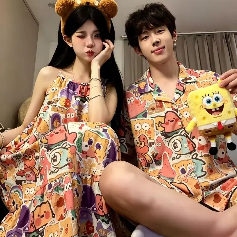 Cute SpongeBob Patrick All Over Print Slip Night Dress Soft Fabric Sleepwear With Chest Pad Men Short Sleeve Pajama Set Couple
Cute SpongeBob Patrick All Over Print Slip Night Dress Soft Fabric Sleepwear With Chest Pad Men Short Sleeve Pajama Set Couple